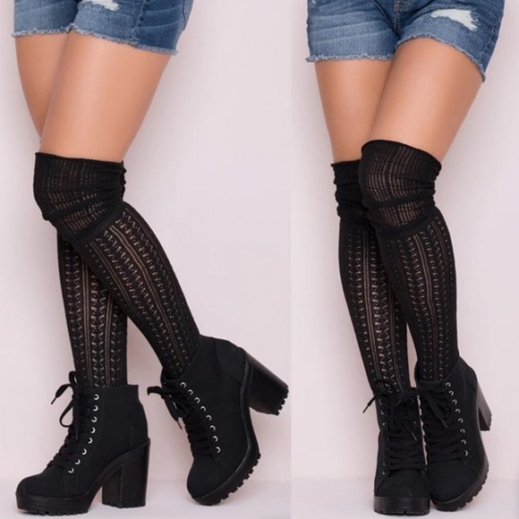 Pointelle Over-the-Knee Scrunch Socks - Picture 3 of 5